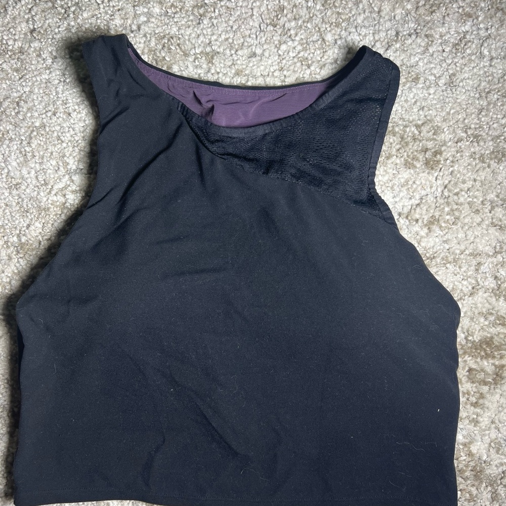Athleta Black Crop Top Conscious Lace Crop Sports Bra Small S